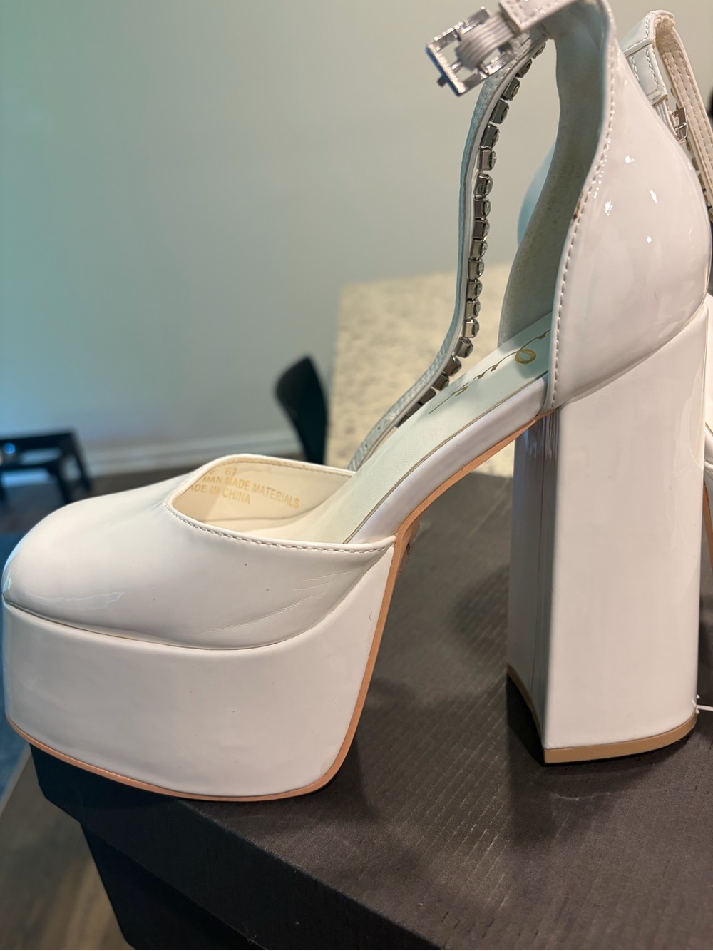 Lulus Zastyy White Patent Rhinestone Platform Pumps - Size 7.5 - Picture 5 of 9